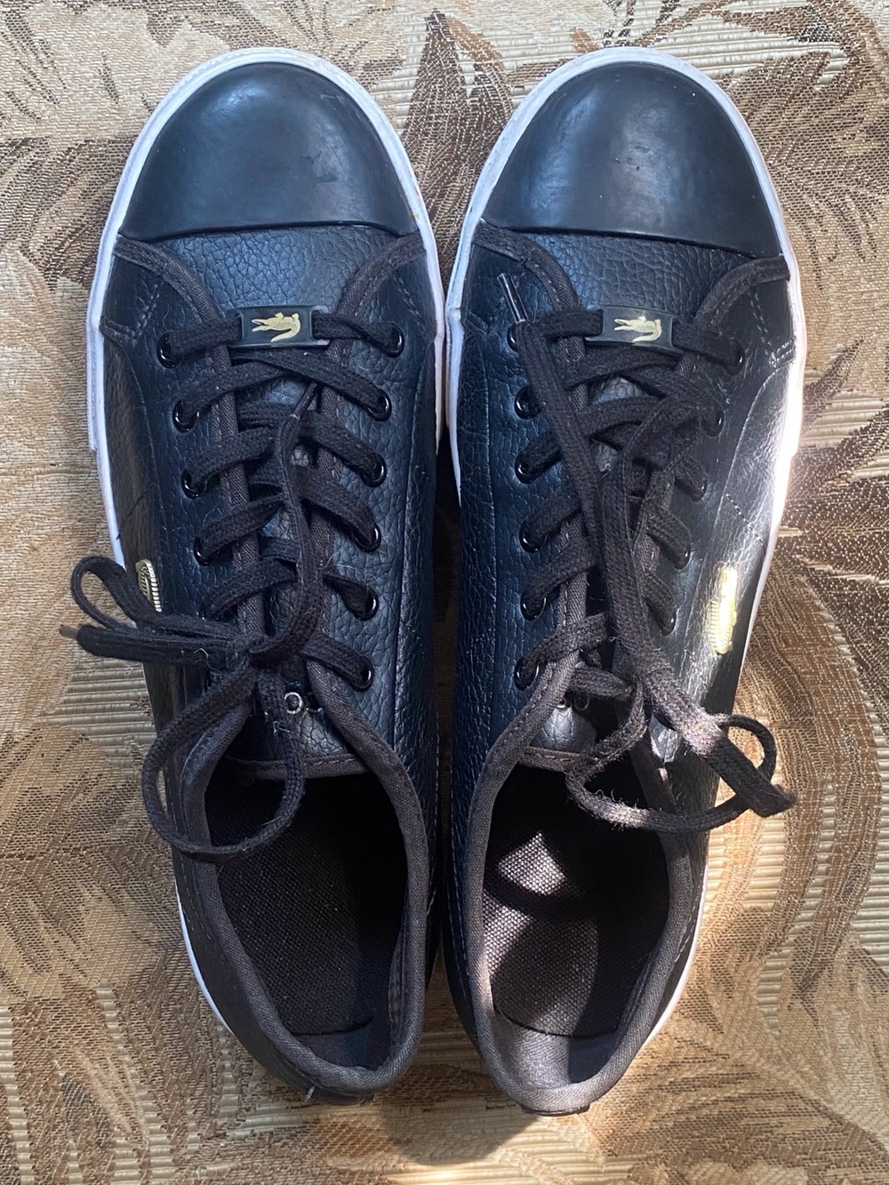 Lacoste Black Leather Low-Top Sneakers with White Soles and Gold Logo Womens 8 - Picture 9 of 9